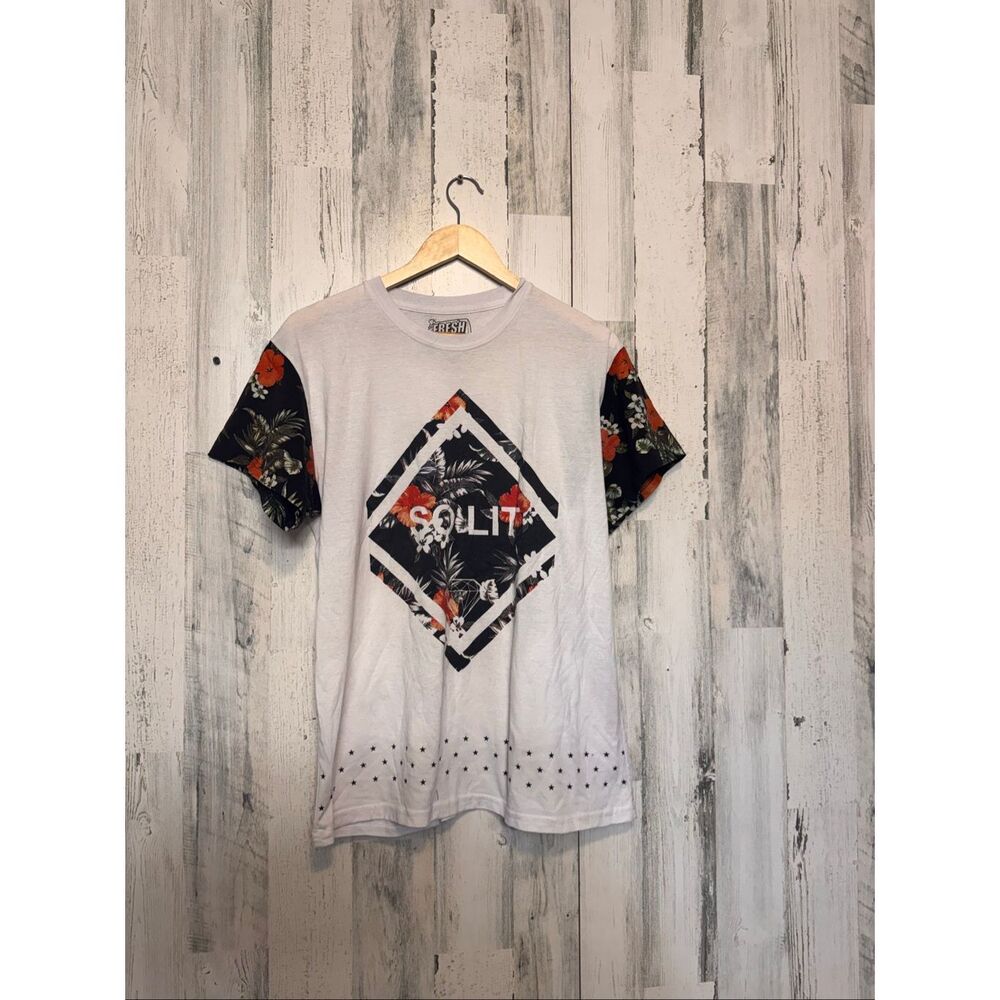 Fresh Laundry Split Floral Graphic T Shirt White Black Large